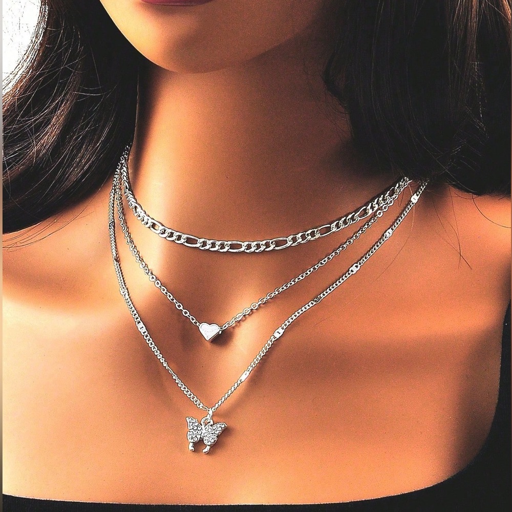 Elegant Silver Layered Necklace Set
